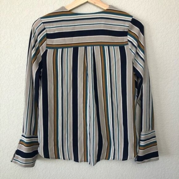 Boutique Monteau Colorful Stripe Faux Wrap Surplice Long Sleeve Top M - Picture 3 of 7